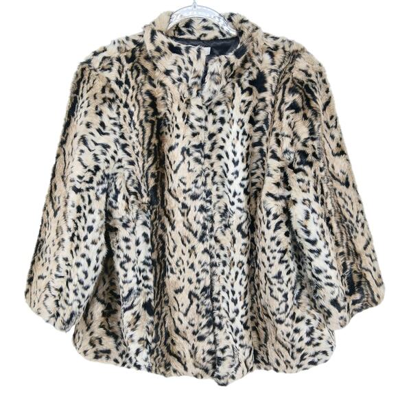 Chicos Leopard Faux Fur Coat Size 2 Y2K Mob Wife Glam Pin-Up Retro Rock Eclectic - Picture 1 of 6
